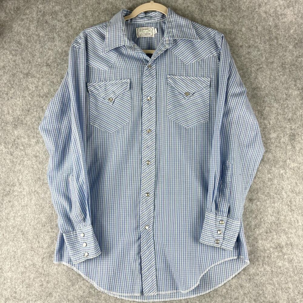 Vintage H Bar C Shirt Mens 15.5 33 Plaid Pearl Snap Western California Ranchwear